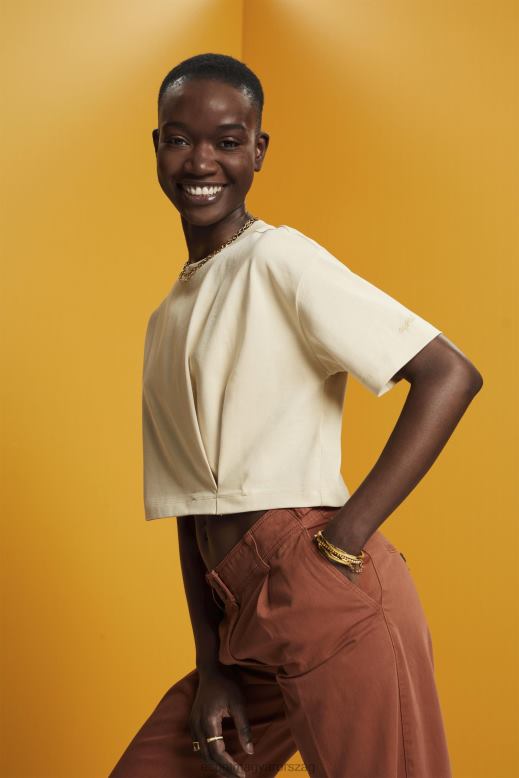 Esprit nyírt crewneck póló nők bézs pólók F8HN8195