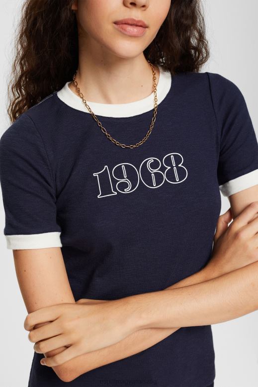 Esprit nyomtatott póló nők haditengerészet pólók F8HN8543