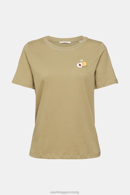 Esprit póló hímzett motívummal nők halvány khaki pólók F8HN8557