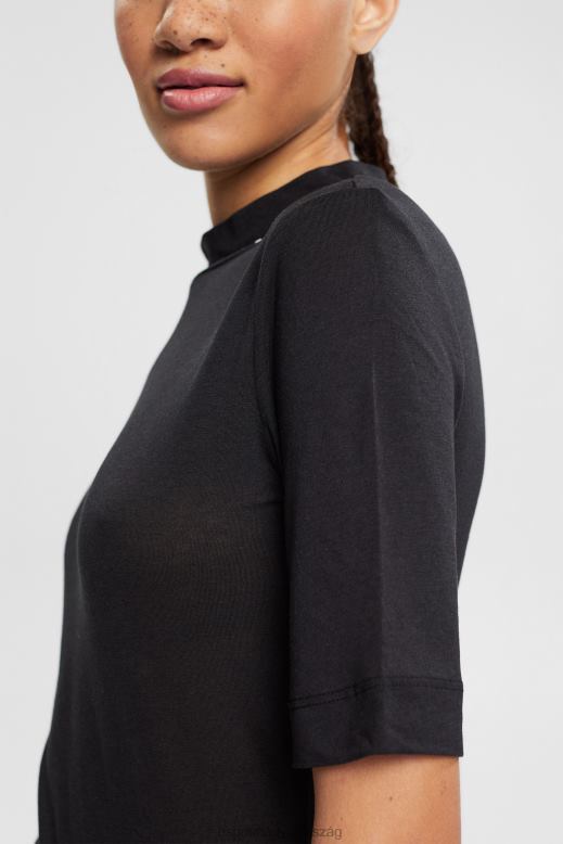 Esprit póló szalaggalléros, tencel nők fekete pólók F8HN8374