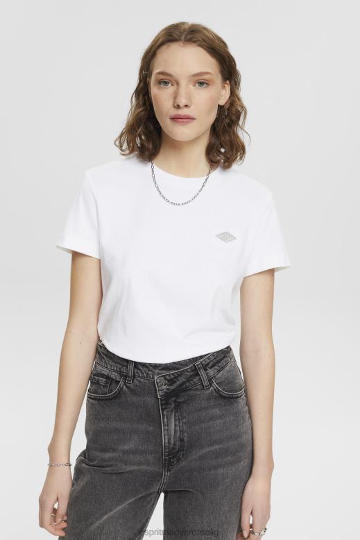 Esprit pamut póló hímzett logóval nők fehér pólók F8HN8147