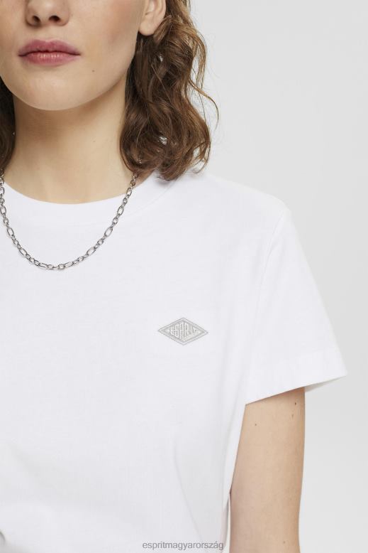 Esprit pamut póló hímzett logóval nők fehér pólók F8HN8147
