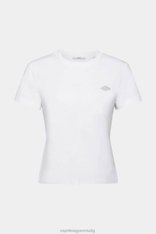 Esprit pamut póló hímzett logóval nők fehér pólók F8HN8147