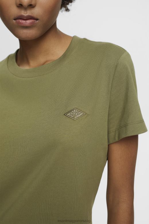 Esprit pamut póló hímzett logóval nők olajbogyó pólók F8HN8149