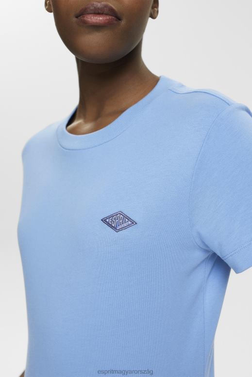 Esprit pamut póló hímzett logóval nők világoskék levendula pólók F8HN8151