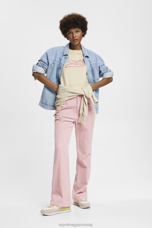 Esprit pamut póló nyomott logóval nők bézs pólók F8HN8143