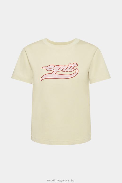 Esprit pamut póló nyomott logóval nők bézs pólók F8HN8143