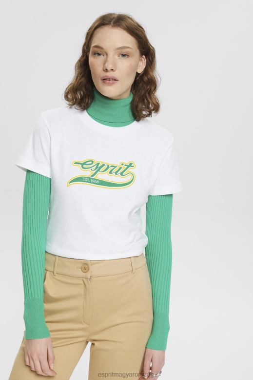 Esprit pamut póló nyomott logóval nők fehér pólók F8HN8142