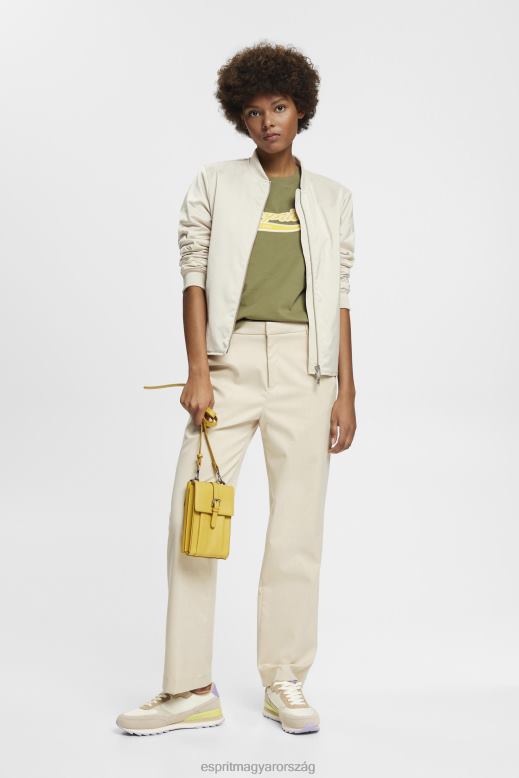 Esprit pamut póló nyomott logóval nők olajbogyó pólók F8HN8144