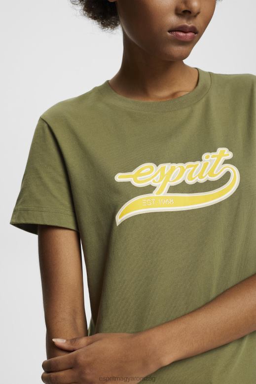 Esprit pamut póló nyomott logóval nők olajbogyó pólók F8HN8144