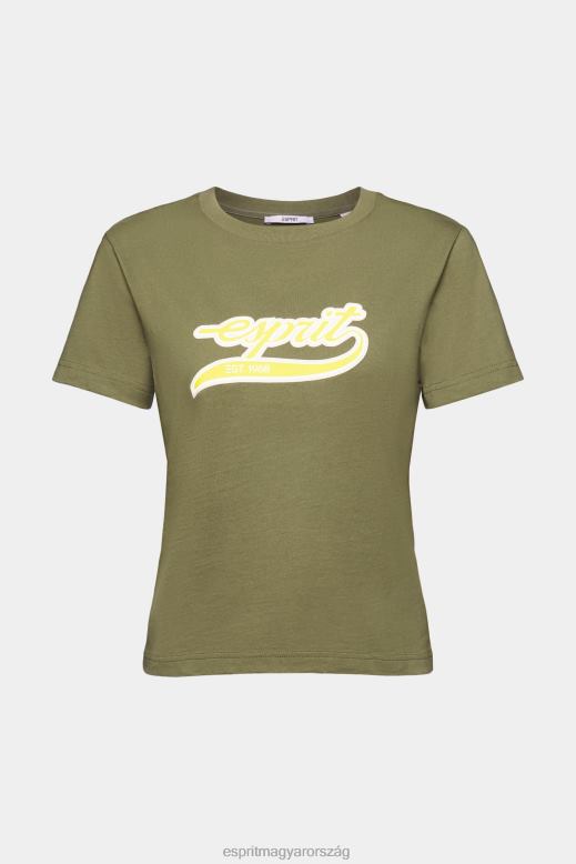 Esprit pamut póló nyomott logóval nők olajbogyó pólók F8HN8144