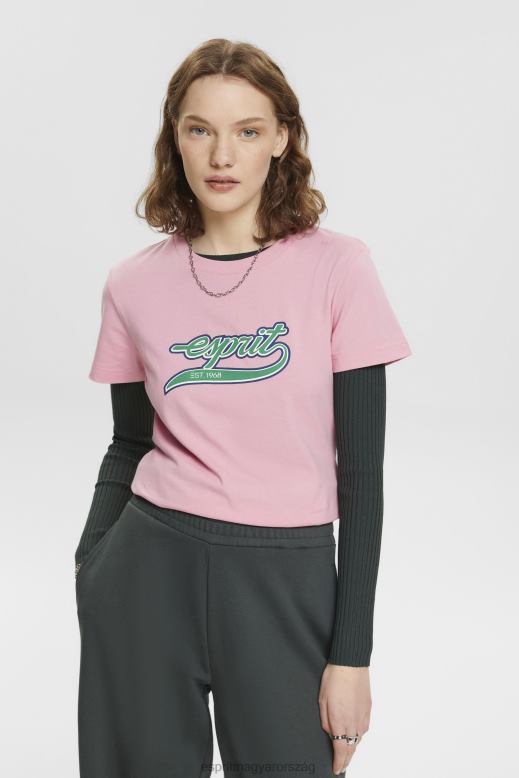 Esprit pamut póló nyomott logóval nők rózsaszín pólók F8HN8146