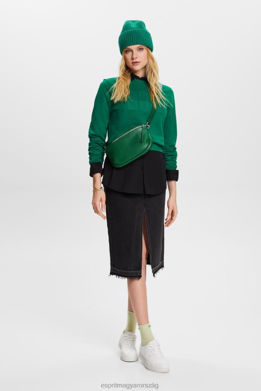 Esprit hímzett logós pulóver, biopamut nők sötétzöld pulóverek és pulóverek F8HN812