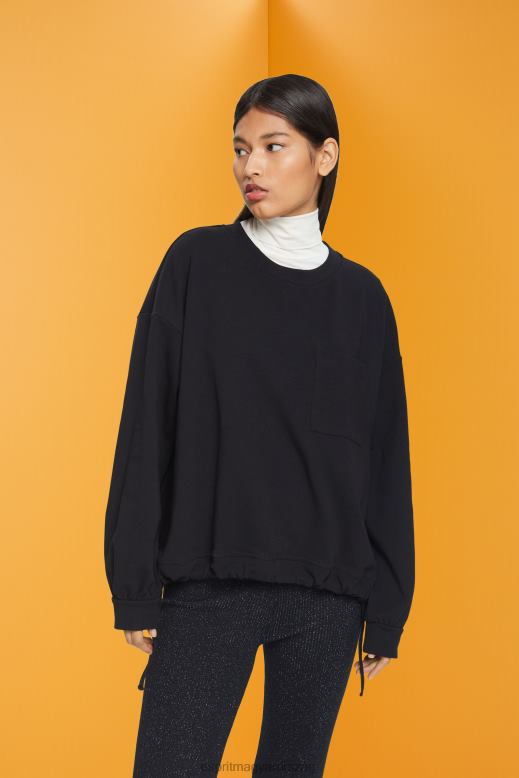 Esprit pulóver húzózsinóros szegéllyel nők fekete pulóverek és pulóverek F8HN8401