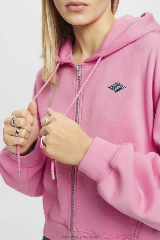 Esprit vágott cipzáras kapucnis kapucnis logóval a hátán nők rózsaszín pulóverek és pulóverek F8HN8167