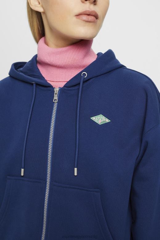 Esprit vágott cipzáras kapucnis kapucnis logóval a hátán nők tinta pulóverek és pulóverek F8HN8165