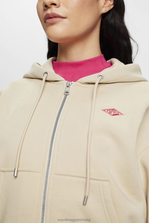 Esprit vágott cipzáras kapucnis kapucnis logóval a hátán nők világos szürkés pulóverek és pulóverek F8HN8163