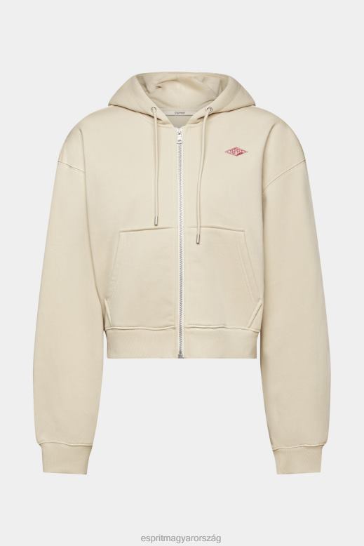 Esprit vágott cipzáras kapucnis kapucnis logóval a hátán nők világos szürkés pulóverek és pulóverek F8HN8163