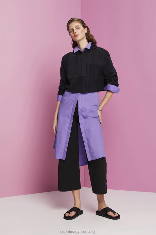 Esprit vágott patchwork kapucnis pulcsi nők fekete pulóverek és pulóverek F8HN8288