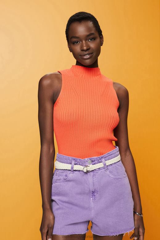 Esprit bordás, ujjatlan pulóver, vászonkeverék nők korall narancs pulóverek F8HN8110