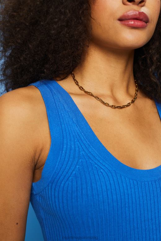 Esprit bordás, ujjatlan pulóver, vászonkeverék nők élénk kék pulóverek F8HN8109