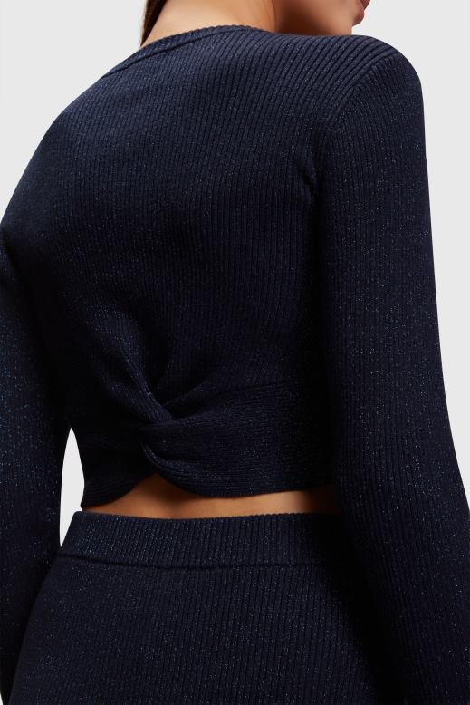 Esprit csavart hátú fémes pulóver nők haditengerészet pulóverek F8HN8358