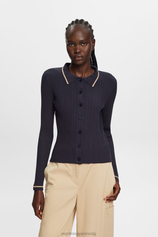 Esprit gomb elöl kötött pólófelső nők benzinkék pulóverek F8HN822