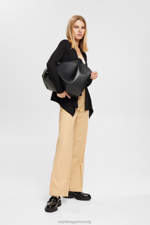 Esprit újrahasznosított: bordás kardigán zsebkendő szegéllyel nők fekete pulóverek F8HN823