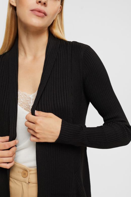 Esprit újrahasznosított: bordás kardigán zsebkendő szegéllyel nők fekete pulóverek F8HN823