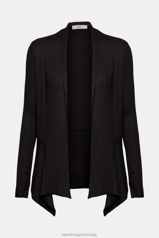 Esprit újrahasznosított: bordás kardigán zsebkendő szegéllyel nők fekete pulóverek F8HN823