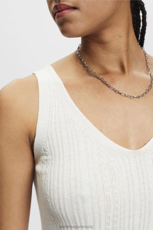 Esprit kötött v-nyakú felső vászonnal nők törtfehér pulóverek F8HN8305