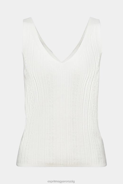 Esprit kötött v-nyakú felső vászonnal nők törtfehér pulóverek F8HN8305