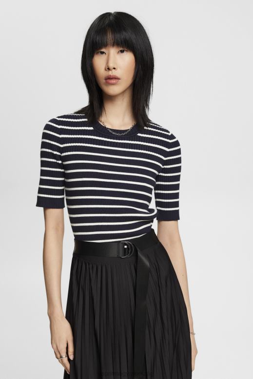 Esprit rövid ujjú bordás pulóver nők haditengerészet pulóverek F8HN8319