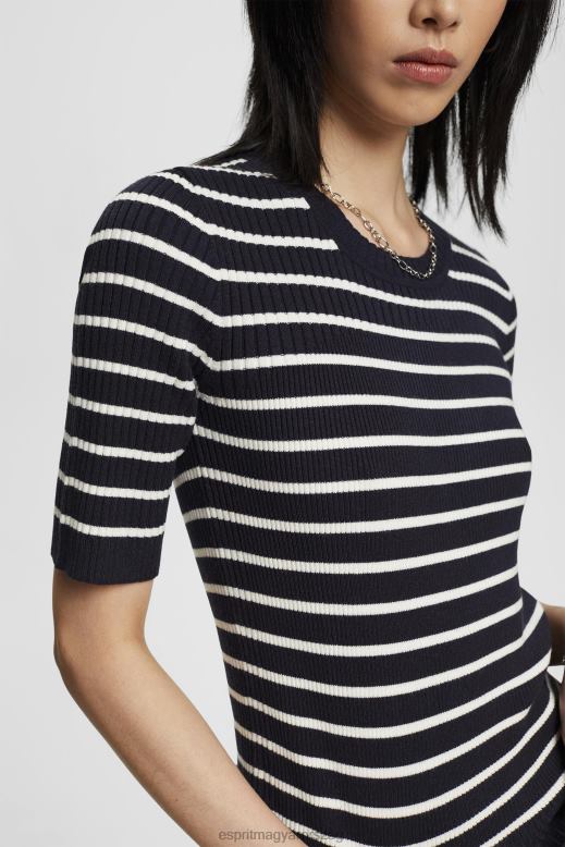 Esprit rövid ujjú bordás pulóver nők haditengerészet pulóverek F8HN8319