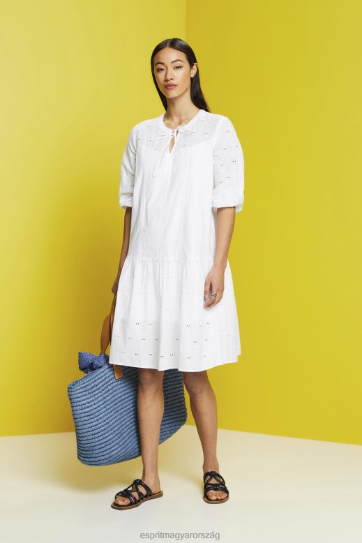 Esprit hímzett ruha, 100% pamut nők fehér ruhák F8HN8186