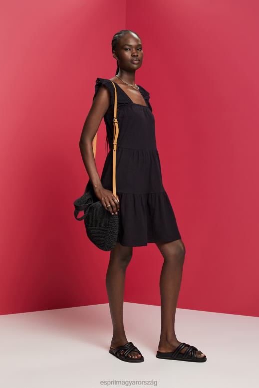Esprit jersey ruha hímzett csipkeujjakkal nők fekete ruhák F8HN859