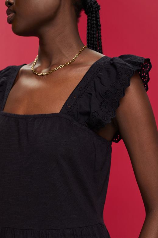 Esprit jersey ruha hímzett csipkeujjakkal nők fekete ruhák F8HN859