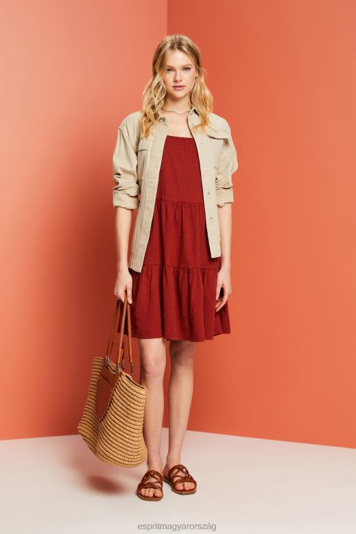 Esprit jersey ruha hímzett csipkeujjakkal nők terrakotta ruhák F8HN860