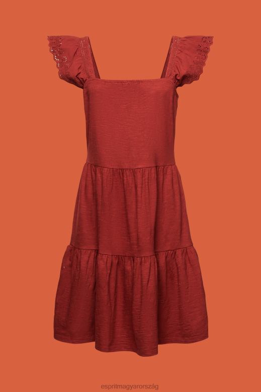 Esprit jersey ruha hímzett csipkeujjakkal nők terrakotta ruhák F8HN860