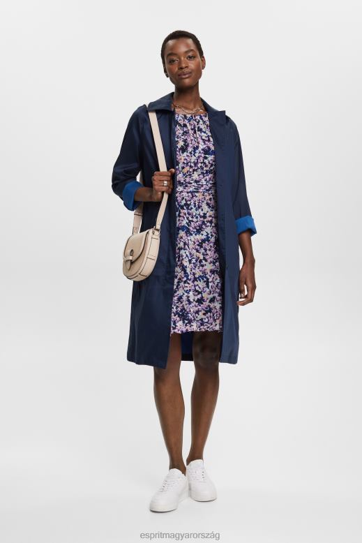 Esprit újrahasznosított: húzott derékú sifon ruha nők sötétkék virágos ruhák F8HN868