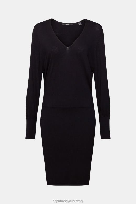 Esprit kötött ruha hasított ujjal, lenzing ecovero nők fekete ruhák F8HN8442