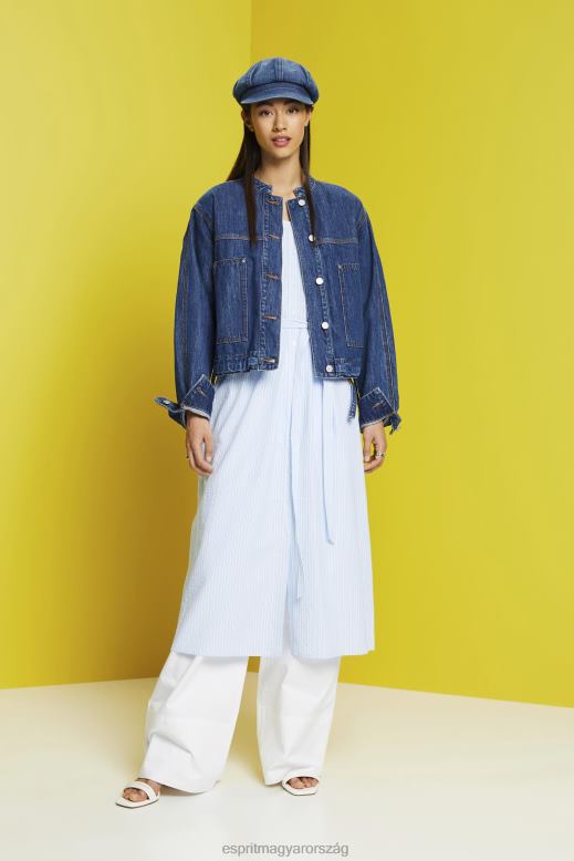 Esprit midi ing ruha megkötős övvel, pamut keverék nők világoskék ruhák F8HN8236