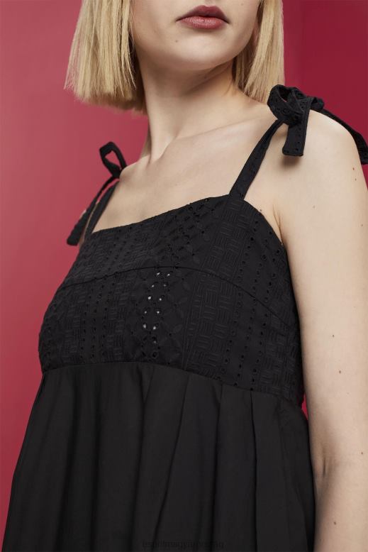 Esprit midi ruha hímzéssel, lenzing ecovero nők fekete ruhák F8HN8204