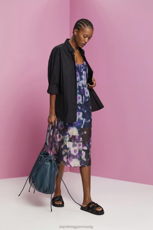 Esprit mintás organza midi ruha nők kék levendula ruhák F8HN8196