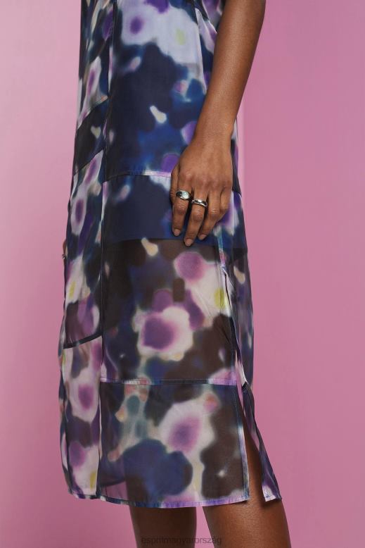 Esprit mintás organza midi ruha nők kék levendula ruhák F8HN8196