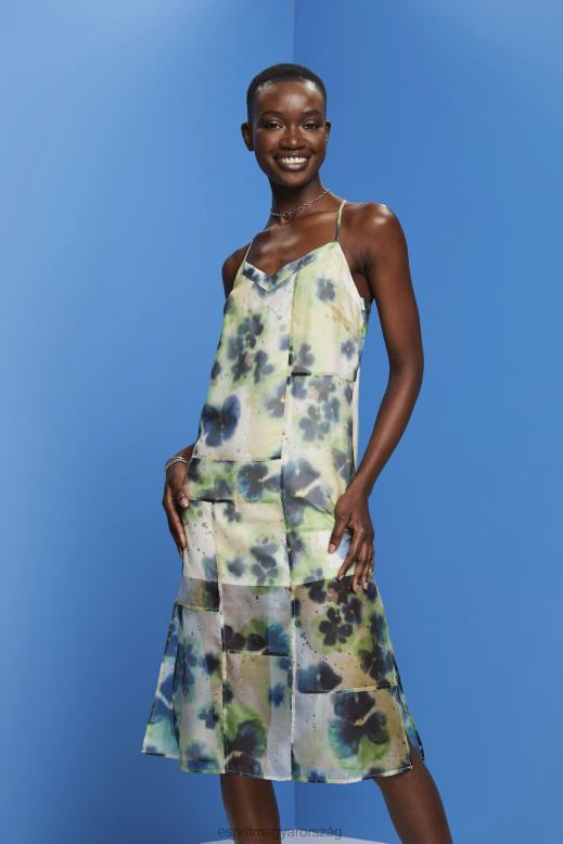 Esprit mintás organza midi ruha nők sárga ruhák F8HN8197