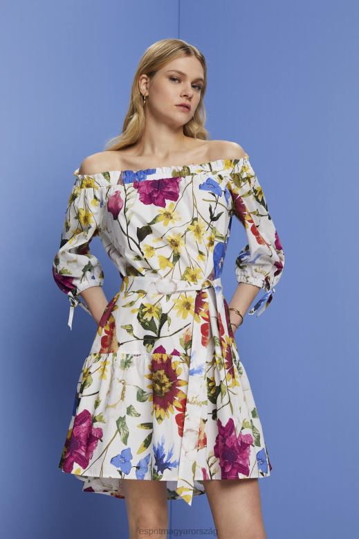 Esprit mintás vállból készült poplin miniruha nők fehér ruhák F8HN8178