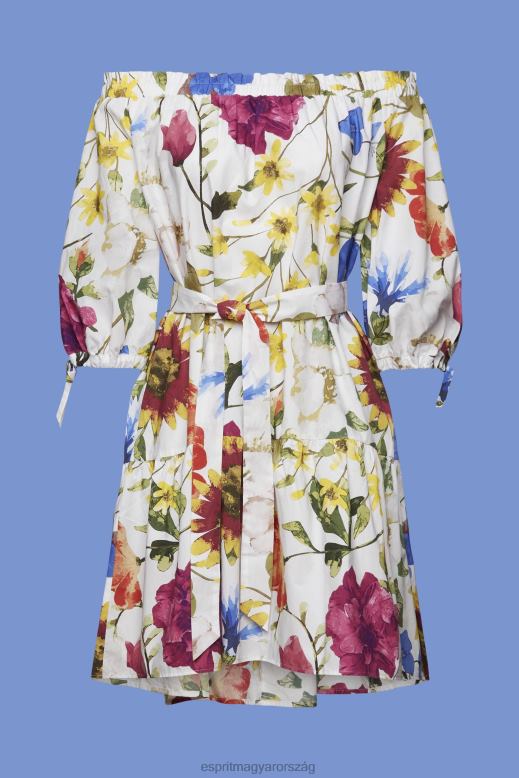 Esprit mintás vállból készült poplin miniruha nők fehér ruhák F8HN8178