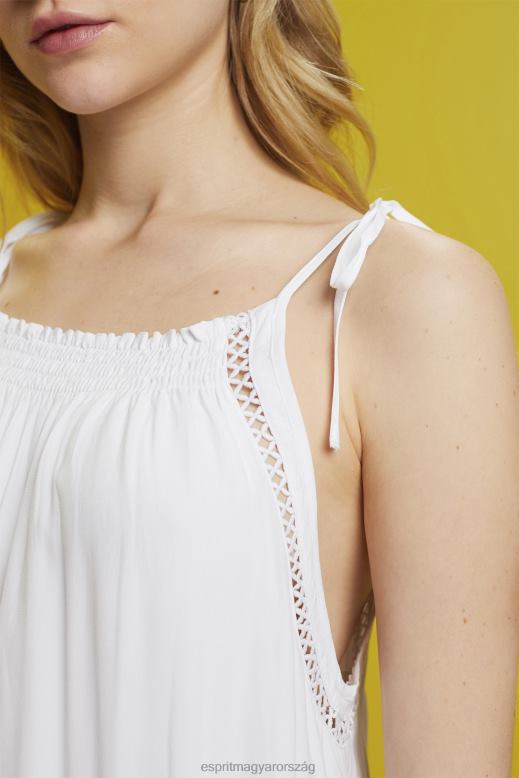 Esprit pántos ruha smock, tencel nők fehér ruhák F8HN8203
