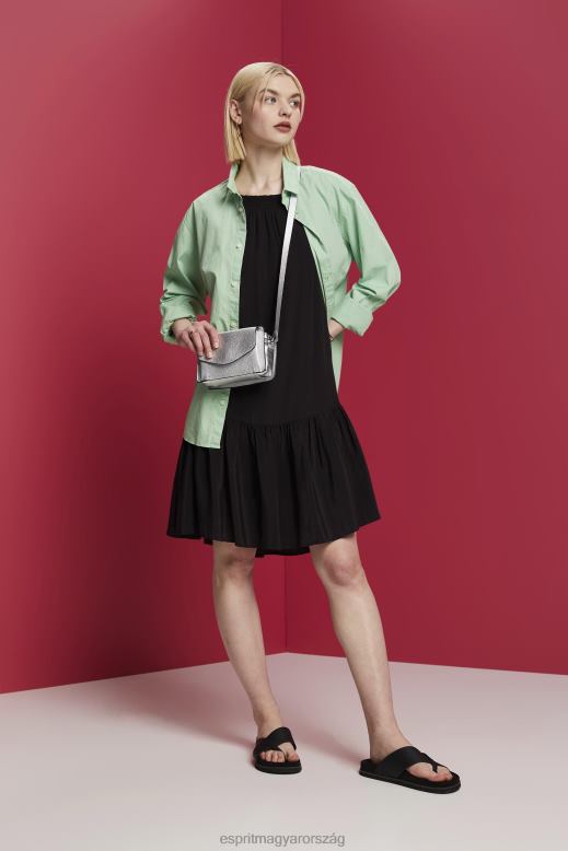 Esprit pántos ruha smock, tencel nők fekete ruhák F8HN8202